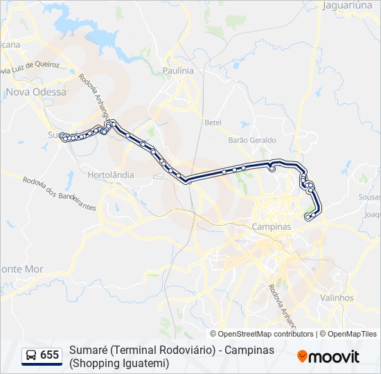 Mapa da linha 655 de ônibus