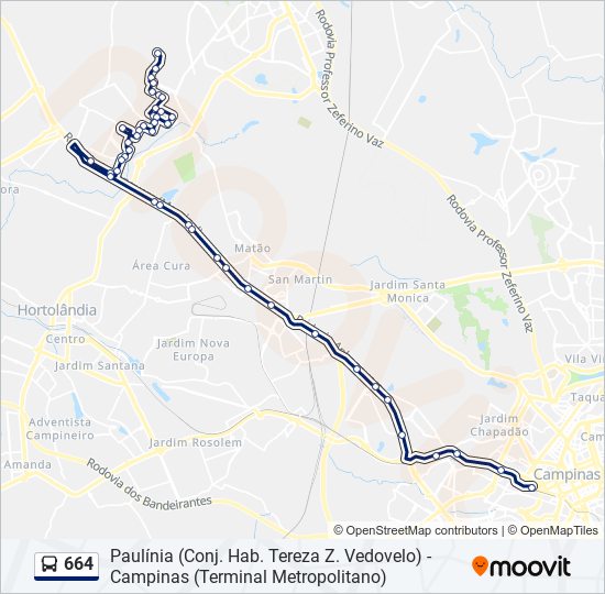 Mapa de 664 de autobús