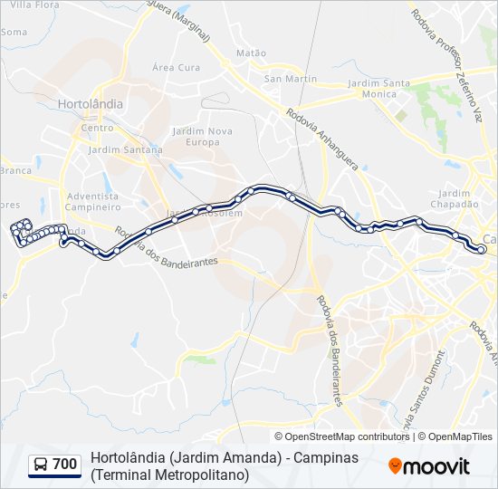 Mapa da linha 700 de ônibus