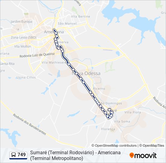 Mapa da linha 749 de ônibus