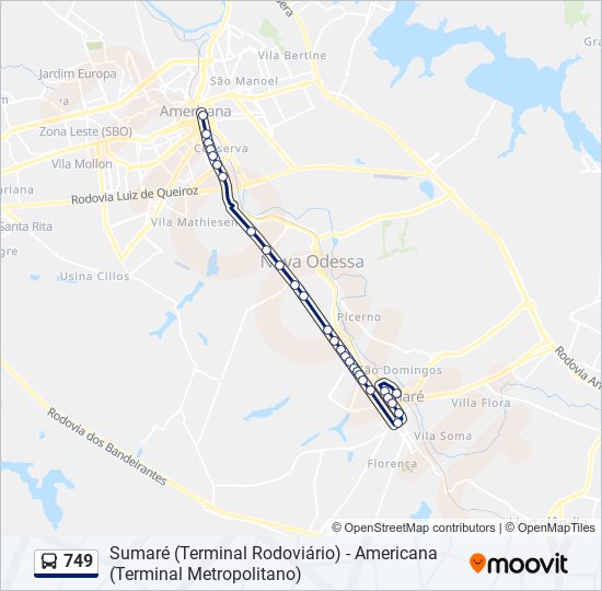 Mapa da linha 749 de ônibus