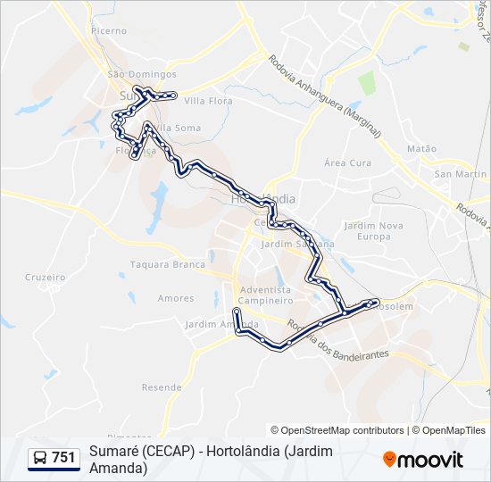 Mapa de 751 de autobús