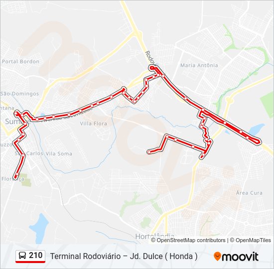 Mapa da linha 210 de ônibus