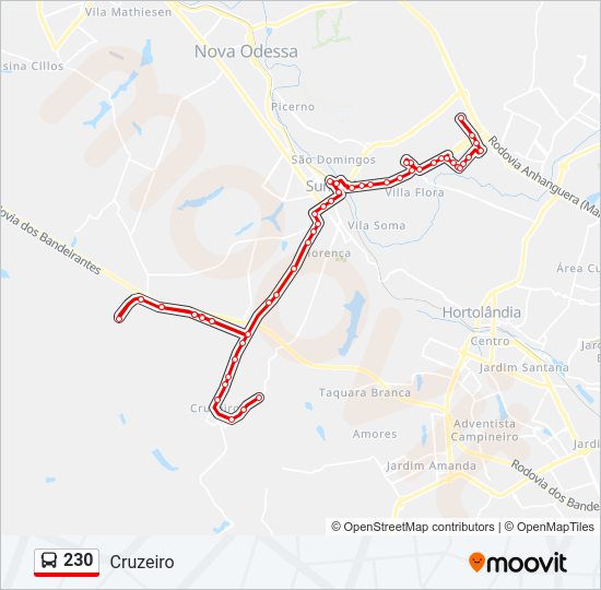 Mapa da linha 230 de ônibus