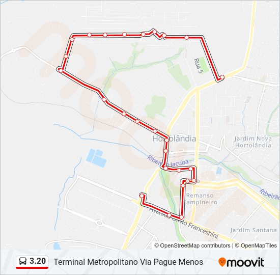 Mapa da linha 3.20 de ônibus