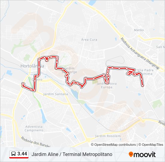 Mapa da linha 3.44 de ônibus