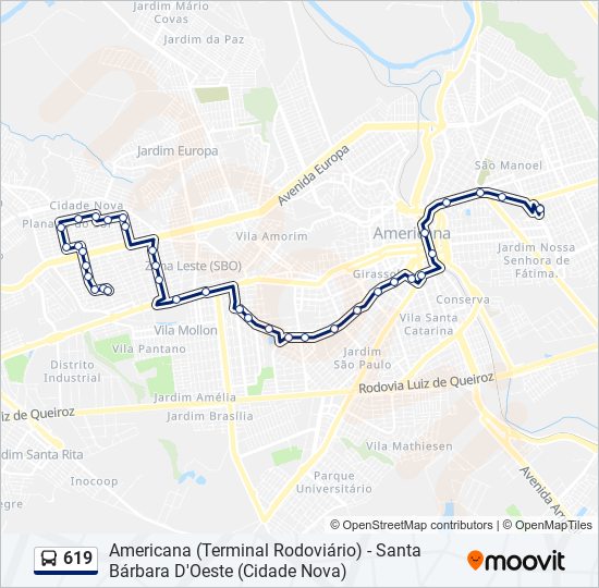 Mapa de 619 de autobús