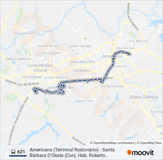 Mapa de 621 de autobús