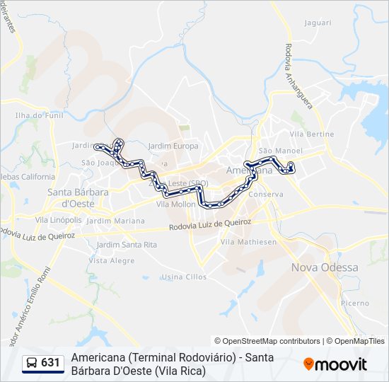 Mapa da linha 631 de ônibus