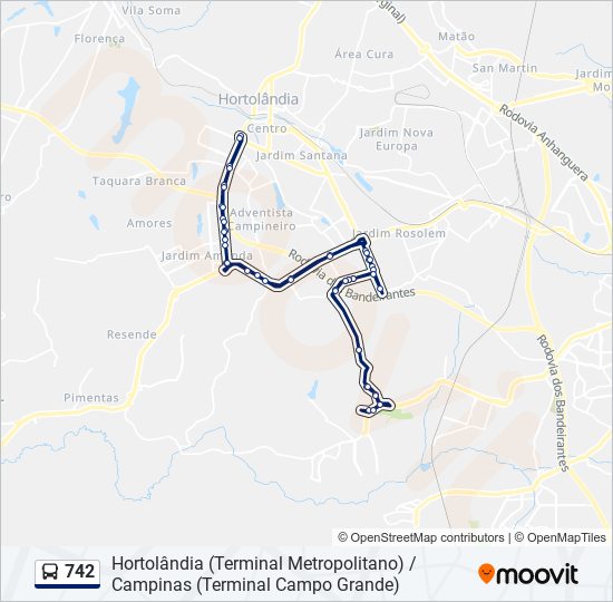 Mapa da linha 742 de ônibus