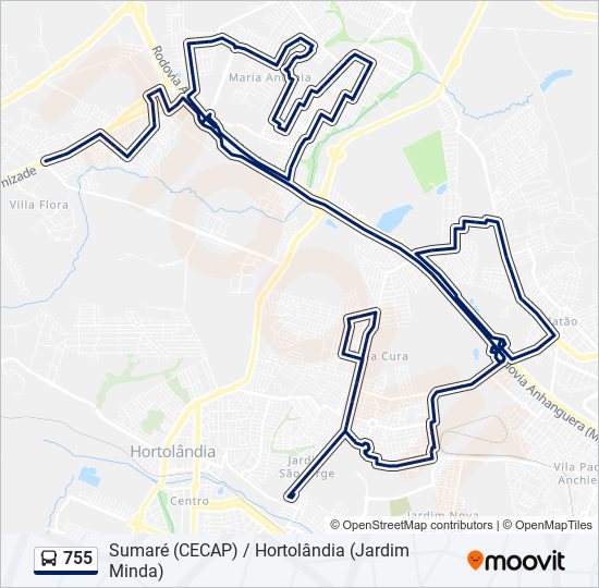 Mapa da linha 755 de ônibus