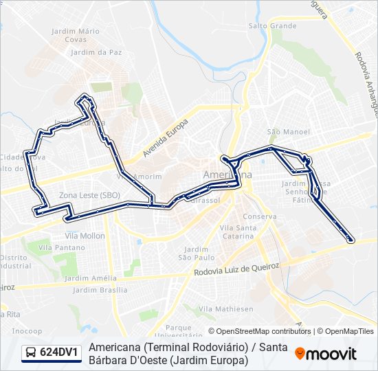 Mapa da linha 624DV1 de ônibus