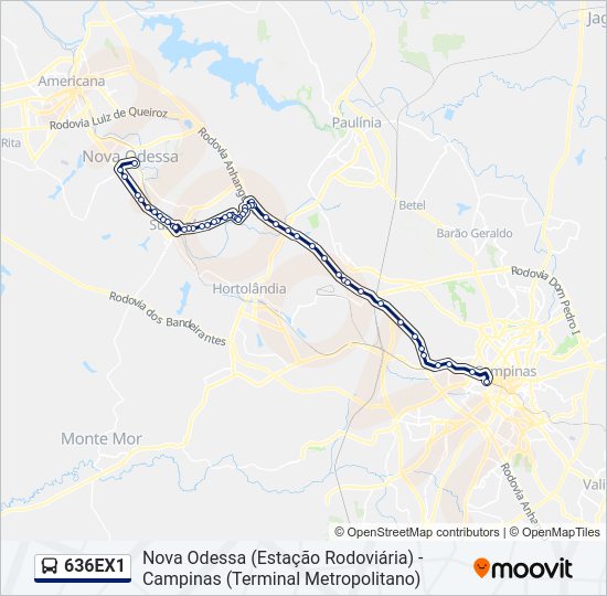 Mapa da linha 636EX1 de 