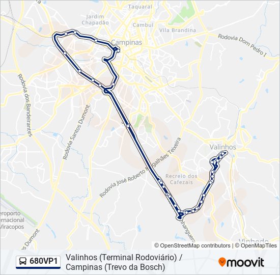 Mapa da linha 680VP1 de ônibus