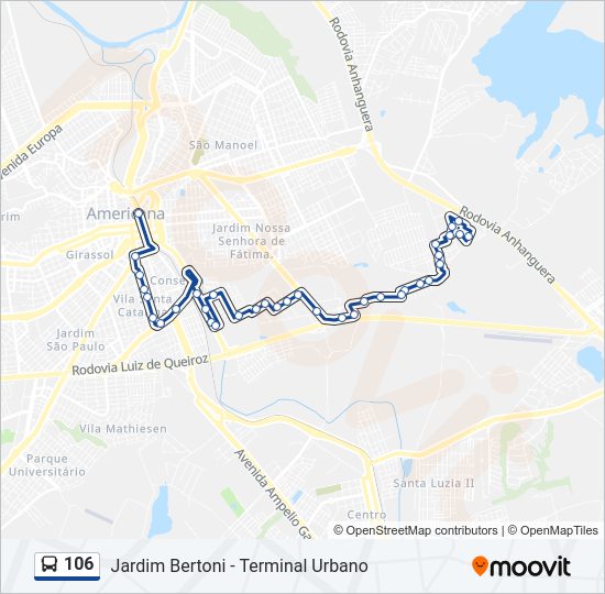 Mapa da linha 106 de ônibus