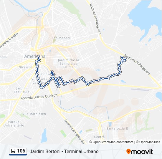 Mapa da linha 106 de ônibus