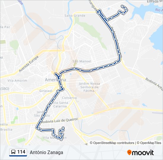 Mapa da linha 114 de ônibus