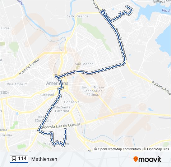 Mapa da linha 114 de ônibus