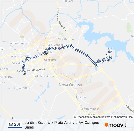 Mapa da linha 201 de ônibus