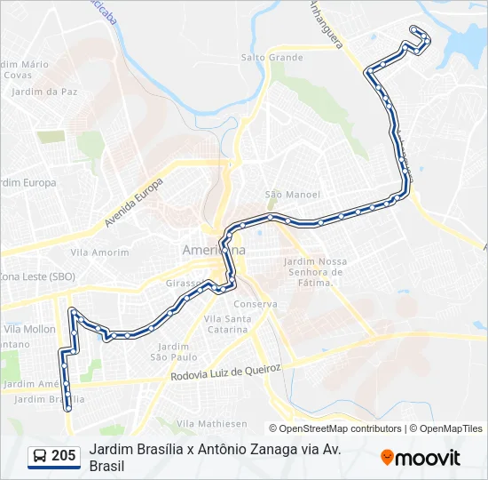 205 Bus Line Map