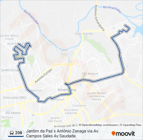 208 Bus Line Map