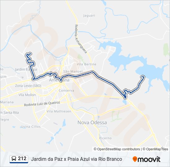 Mapa da linha 212 de ônibus