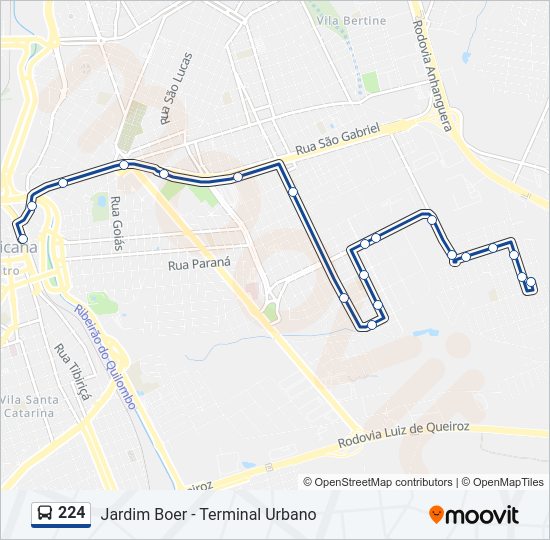 Mapa da linha 224 de ônibus