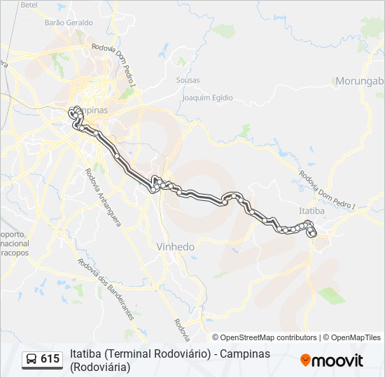 Mapa da linha 615 de ônibus