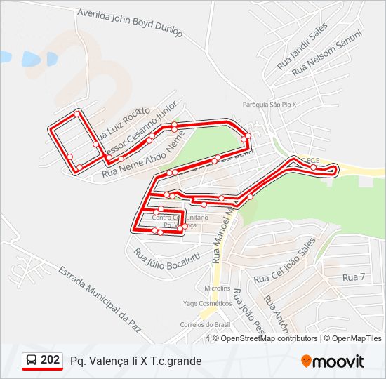 Mapa da linha 202 de ônibus