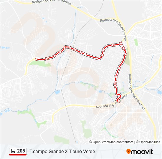 Mapa da linha 205 de ônibus