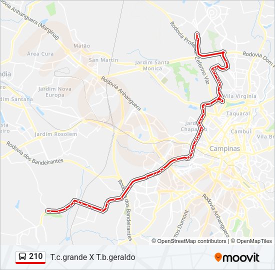 Mapa da linha 210 de ônibus