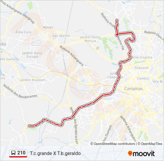 Mapa da linha 210 de ônibus