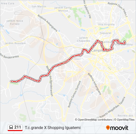 Mapa da linha 211 de ônibus