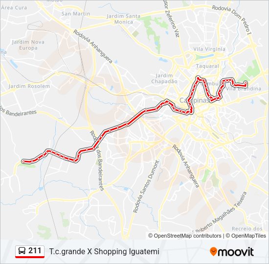 Mapa da linha 211 de ônibus