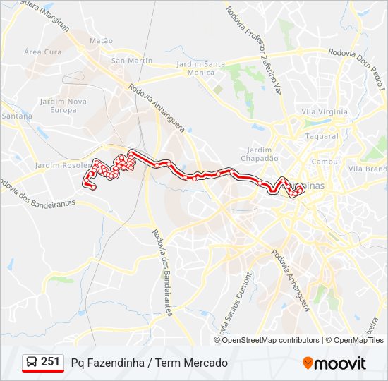 Mapa da linha 251 de ônibus