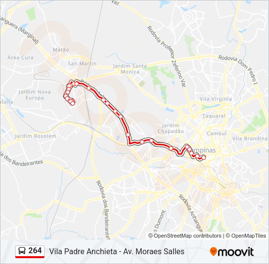 Mapa da linha 264 de ônibus