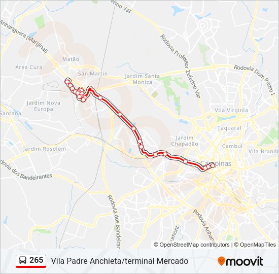 Mapa da linha 265 de ônibus