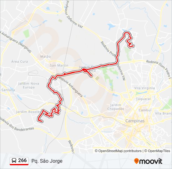Mapa da linha 266 de ônibus