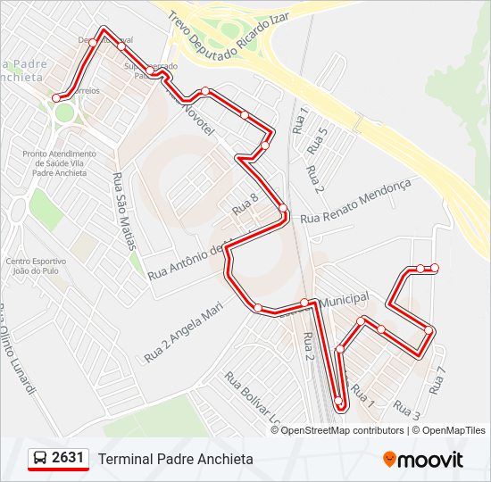 Mapa da linha 2631 de ônibus