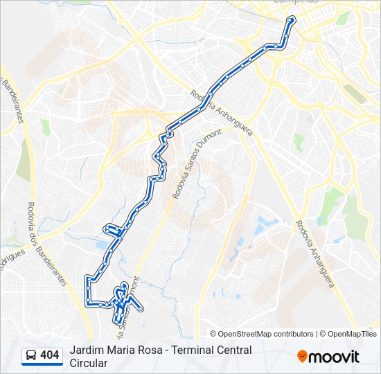 Mapa da linha 404 de ônibus