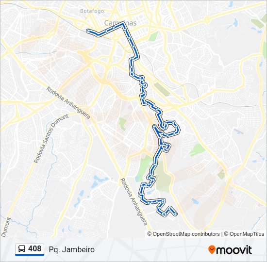 Mapa da linha 408 de ônibus