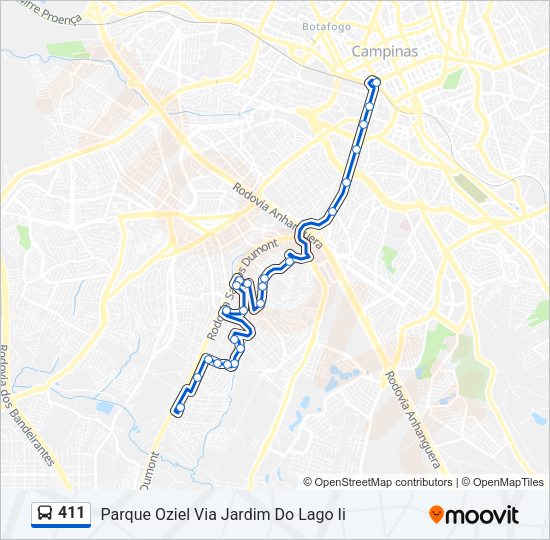 Mapa da linha 411 de ônibus