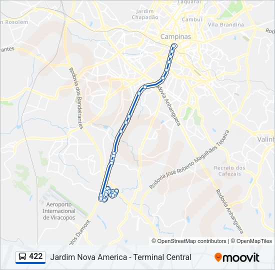 Mapa da linha 422 de ônibus