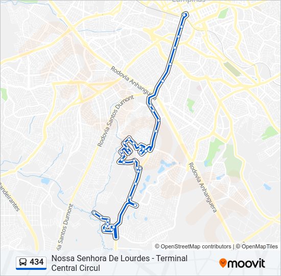 Mapa da linha 434 de ônibus