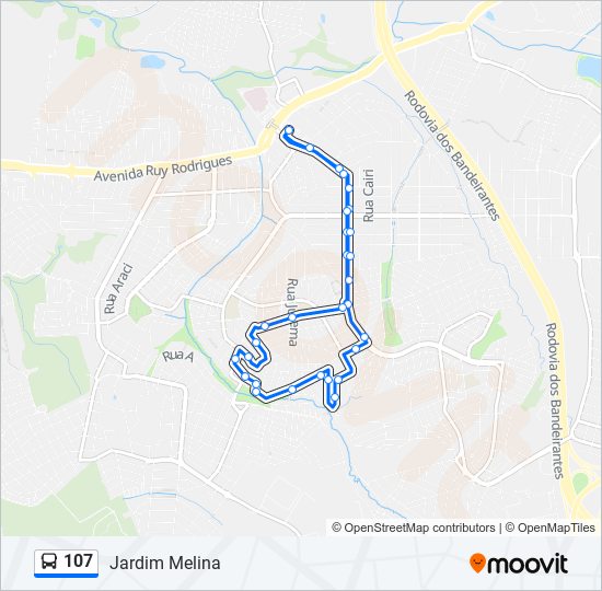 Mapa da linha 107 de ônibus