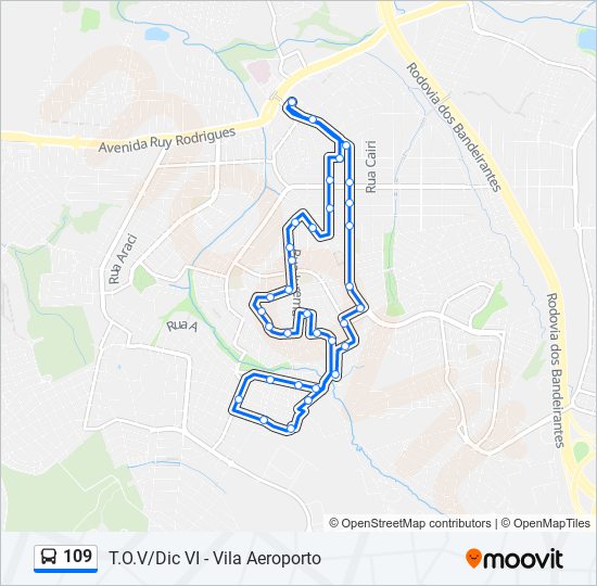 Mapa da linha 109 de ônibus