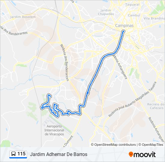 Mapa da linha 115 de ônibus