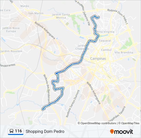 Mapa da linha 116 de ônibus