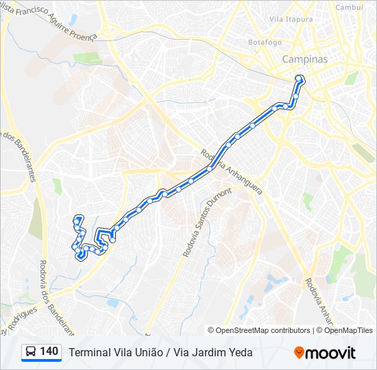 Mapa da linha 140 de ônibus