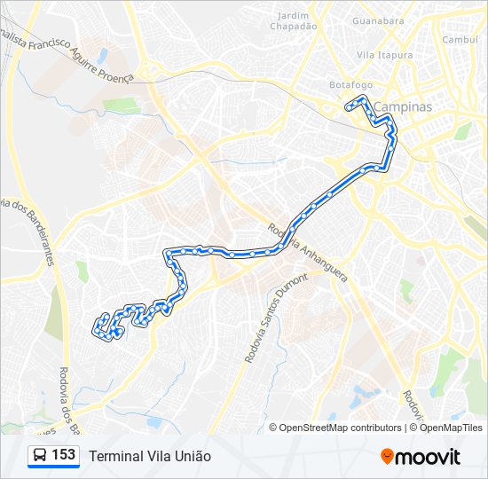 Mapa da linha 153 de ônibus